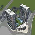 Modern High Rise Buildings With Surrounding Roads And Central Green Area