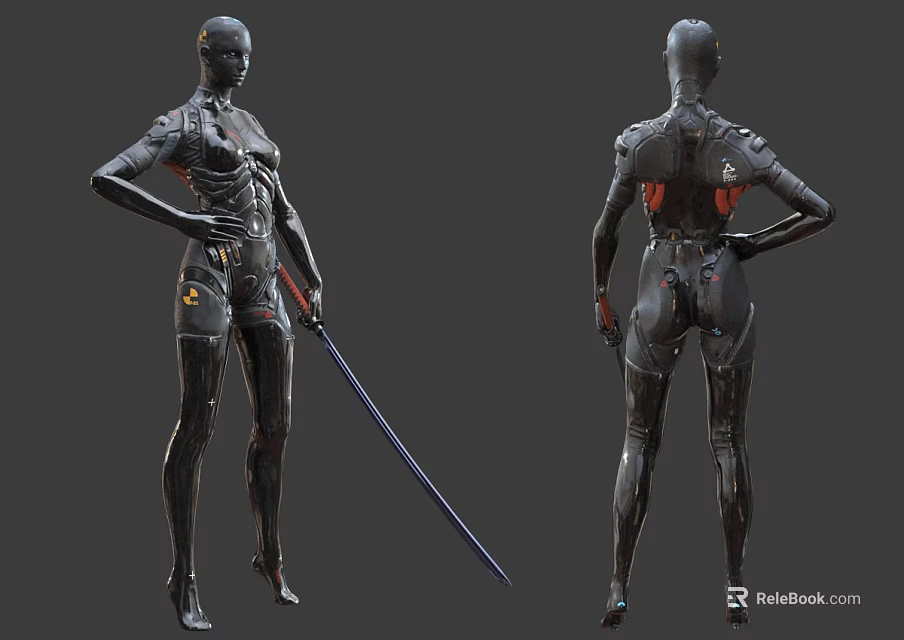 Smart Robot Design With Mechanical Structure Sword And Front Back Views 3d model 