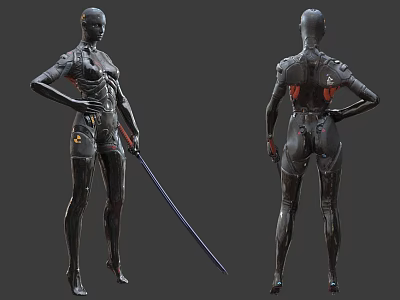 Smart Robot Design With Mechanical Structure Sword And Front Back Views 3d model