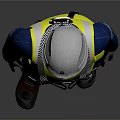 Man Standing In White Helmet Yellow Reflective Vest And Blue Work Uniform