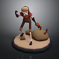 3D Man Character Model Wearing Hat Holding Colorful Object On Circular Base 3d model