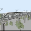 High-Speed Railway Road Facilities With Viaduct Concrete Piers Electric Poles And High-Speed Train
