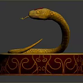 Golden Snake With Red Gemstone Head On Red Circular Base With Zhi Character And Patterns