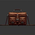 Classic Leather Briefcase With Multiple Pockets Metal Buckles And Shoulder Strap 3d model