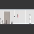 Container Interior Scene With Shelf Table Chairs Fire Extinguisher And Coat Rack 3d model