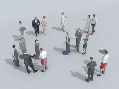 Group Of People Interacting At A Social Gathering With Waiters 3d model Group Of People Interacting At A Social Gathering With Waiters 3d model