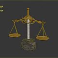 Ornate Golden Balance Scale With White Pillar Stone Base And Hanging Pans