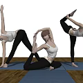 Women Practicing Various Yoga Poses On Yoga Mat Outdoor With Blue Sky And Scenic Landscape