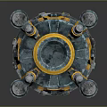 Futuristic Mechanical Cylinder With Blue Glowing Spiral And Metal Frame Components