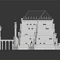 White Castle Inspired Building Featuring Black Roof Turrets Arches And Multi Layer Design