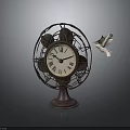 Vintage Electric Fan With Retro Clock Design And White Dove Decoration