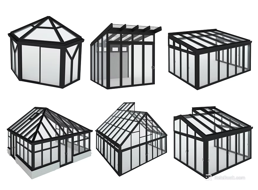 Different Glass Greenhouse Architectural Designs With Various Roof Structures And Shapes 3d model 