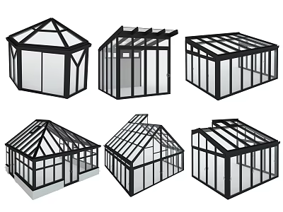 Different Glass Greenhouse Architectural Designs With Various Roof Structures And Shapes 3d model