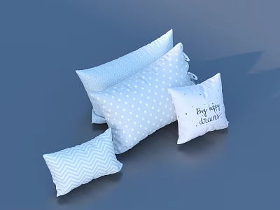 Soft Colored Decorative Pillows With Polka Dot Chevron And Text Patterns 3d model