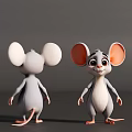 Animated Cartoon Mouse 3D Character Front Back View Large Ears Gray Body White Belly