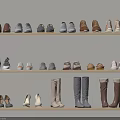 Stylish Assorted Shoes Including Sneakers Boots and Heels on Three Shelves