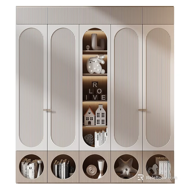 Elegant Modern Wardrobe With Light Colored Panel Doors Open Compartment And Decorative Items 3d model