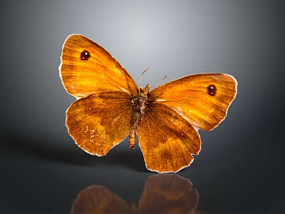 Orange Butterfly Displaying Detailed Spotted Wings On Dark Background With Reflection 3d model