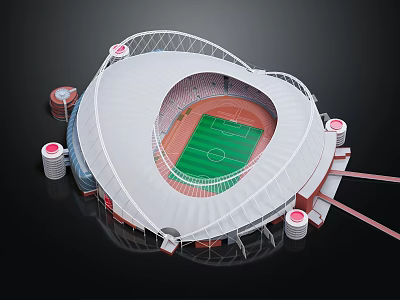 Modern Heart Shaped Sports Stadium Design With Green Football Field And White Roof Structure 3d model