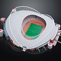 Modern Heart Shaped Sports Stadium Design With Green Football Field And White Roof Structure