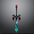 Fantasy Sword With Red Orb Hilt Black Handle And Blue Glowing Blade