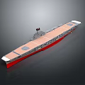 Detailed Aircraft Carrier Model With Brown Flight Deck Red Hull And Gray Superstructure