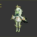 3D Fantasy Creature Character Model With White Hair Star Headdress Pink Outfit And Black Wings