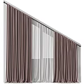 Brown Curtains With White Sheer Curtains Installed On Window Frame 3d model