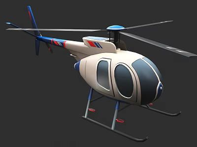 Small White Helicopter With Blue Red Accents Streamlined Body Rotors And Landing Skids 3d model