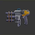 Futuristic Sci Fi Gun With Orange Gray Body And Mechanical Components Design 3d model