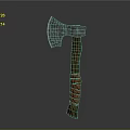 Handcrafted Axe Weapon Featuring Forged Metal Head And Wooden Handle With Red Band