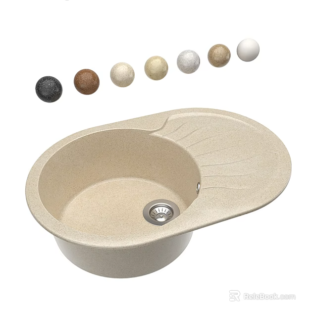 Oval Shape Stone Composite Kitchen Sink With Integrated Drainboard And Multiple Color Options 3d model