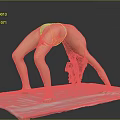 Woman Bending Forward In Yoga Pose On White Mat With Gray Background