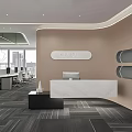 Modern Public Office Space With Marble Reception Desk Light Brown Wall And Open Layout 3d model