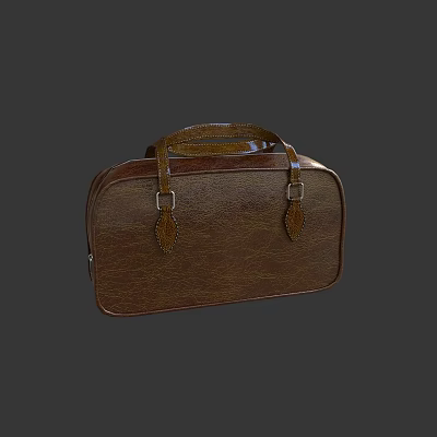 Classic Brown Leather Handbag With Sturdy Handles And Buckle Design Details 3d model