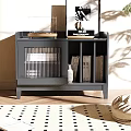 Black Hallway Cabinet Sideboard With Storage Open Shelves Decorative Items Books Vase