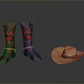 Fashionable Red Cowboy Boots And Classic Cowboy Hat For Daily Use