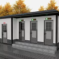 Outdoor Public Restroom Building With White Gray Exterior And Trees Around