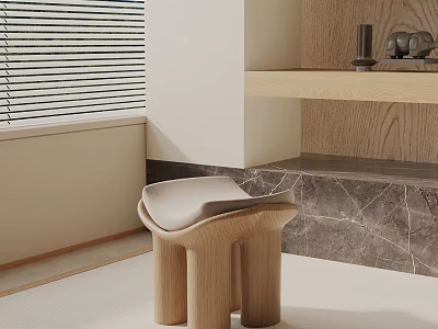 Modern Minimalist Wooden Side Table Design With Unique Cylindrical Legs And Marble Accent 3d model