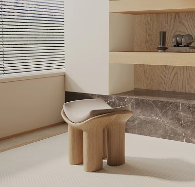Modern Minimalist Wooden Side Table Design With Unique Cylindrical Legs And Marble Accent 3d model
