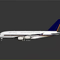 Modern Passenger Airplane Design With White Body Blue Tail Fin And Four Engines