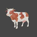 Game Movie Character Brown And White Cow 3D Model Design Look