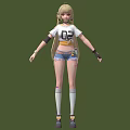 Anime Female Character With Blonde Twin Tails White T Shirt 02 Ripped Blue Denim Shorts