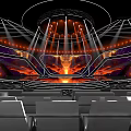 Modern Stage Design With Fiery Backdrop Stage Lights And Audience Seats 3d model