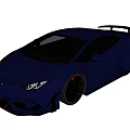 Blue Sports Car With Sleek Design Large Wheels And Rear Spoiler