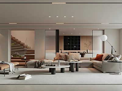 Modern Living Room With Spacious Layout And Stylish Furniture 3d model