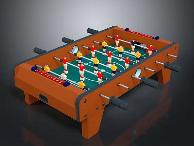 Orange Wooden Foosball Table With Green Playing Surface Player Figures Handles And Score Counters 3d model