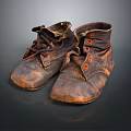 Old Worn Brown Leather Shoes With Orange Buttons As Vintage Footwear Item