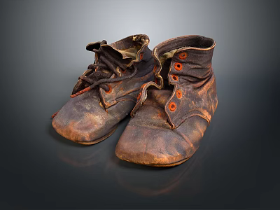 Old Worn Brown Leather Shoes With Orange Buttons As Vintage Footwear Item 3d model