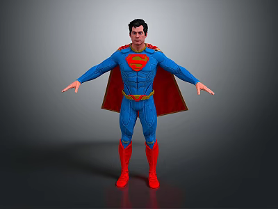 A Man in Blue Superman Suit With Red Cape S Symbol and Red Boots 3d model